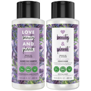 Love Beauty Planet Shampoo and Conditioner, Argan Oil & Lavender, Smooth & Serene - Sulfate-Free Shampoo & Conditioner, Frizz Control, Hair Smoothing