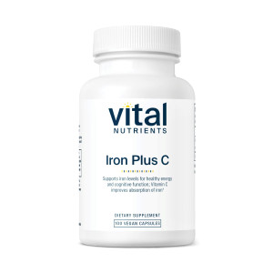 Vital Nutrients Iron Plus C - Vegan Iron Supplement - 20mg Fe with 200mg Vitamin C to Increase Fe and Energy Levels - Gluten, Dairy, Soy Free - Non-G