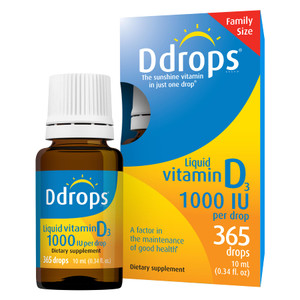 Ddrops Adults 1000IU 365 Drops - Liquid Vitamin D3 Supplement, Supporting Strong Bones & Immune System