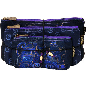 Zeckos Laurel Burch 27979 Cosmetic Bags 3 Pack, Indigo Cats