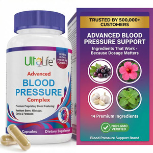 ULTALIFE Blood Pressure Supplements - Advanced Blood Pressure Supplement Complex - Hawthorn Berry, Hibiscus, Garlic, Forskolin - 14 Vitamins & Herbs,