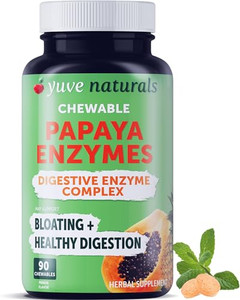 Yuve Naturals Chewable Papaya Enzymes - Sugar-Free Plant-Based Digestive Enzyme Complex for Gas, Bloating & Post-Meal Comfort - Vegan, Non-GMO, Glute