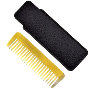 Altesse 11332 Small Wide Tooth Comb Horn Comb Mustache Comb for Men (3.5") with Pocket Comb Synthetic Leather Case. Essential Facial Hair Travel Comb