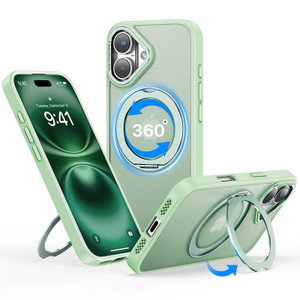 QTlier for iPhone 16 Case, 360° Rotatable Ring Stand, Raised Camera Frame, Shockproof Case Compatible with MagSafe, Case for iPhone 16, Translucent B