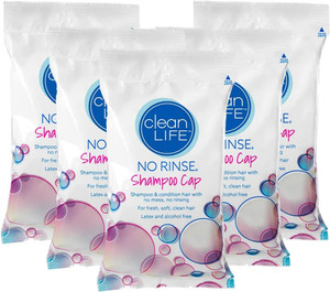 Cleanlife Products No-Rinse Shampoo Cap (5 Pack) - Waterless, Rinseless Hair Washing and Conditioning Shower Caps for Bathing Elderly, Bedridden, Hos