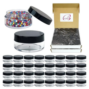 (Quantity: 100 Pieces) Beauticom 10G/10ML Round Clear Jars with Black Lids for Scrubs, Oils, Salves, Creams, Lotions - BPA Free