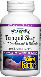 Natural Factors Tranquil Sleep - Calm Sleep Health Supplement - Relaxation Support Supplement with Melatonin & 5-HTP - 60 Chewable Tablets (30 Servin