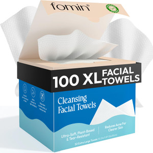 FOMIN Disposable Face Towels - 100 Count (2 Pack) 100% Biodegradable Ultra-Soft Towelette For Washing Face & Makeup Removal, 1ST Certified Vegan & Cr