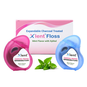Expandable Floss Treated with Activated Charcoal with Xylitol and Natural Plant Based Wax |Fresh Mint Flavor | 50 Meter (4 Count)