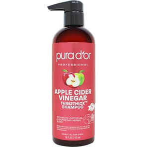 PURA D'OR 16 Oz Apple Cider Vinegar Thin2Thick Shampoo - Biotin, Castor Oil for Reduced Frizz, Split Ends, Clarifying & Detox, No Parabens, No Sulfat