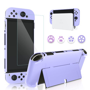 GLDRAM Case for Nintendo Switch OLED Model 2021 with Screen Protector and 4 PCS Thumb Caps, Protective Hard Cover for Switch OLED Console & JoyCon -
