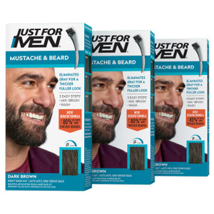Just For Men Mustache & Beard, Beard Dye for Men with Brush Included, With Keratin Biotin Aloe and Coconut Oil for Healthy Facial Hair - Dark Brown,