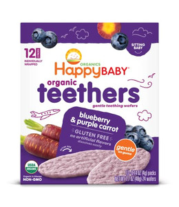 Happy Baby Organics Baby Snacks, Gentle Teething Wafers, Gluten Free & Vegan, Blueberry & Purple Carrot, 12 Count (Pack of 6)