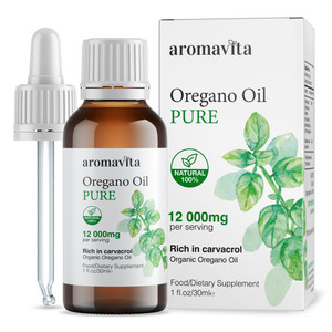 AROMAVITA Essential Organic Oil of Oregano-100% Pure Undiluted Greek Oregano Oil with Carvacrol - Over 86%, Non-GMO, Extra Strength Oregano Oil Organ
