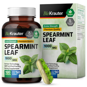 BIO KRAUTER® Spearmint Capsules for Digestive Support - Vegan & Pure Spearmint Supplement 1000 mg 100 Caps - Used for Respiratory Support & General W