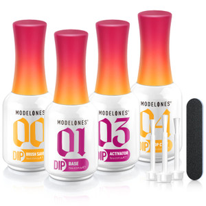 Modelones Dip Powder Liquid Set 4+4 Pcs, Dip Powder System Set with Base Coat/Top Coat/Activator/Brush Saver/Manicure Tools for Nail Kit Art DIY Salo