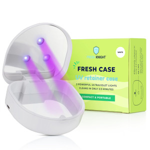 FRESH KNIGHT UVC Retainer Cleaner & Denture Cleaner - UV Retainer Case - Ideal for Invisalign & Mouth Guards - White UV Retainer Container - Convenie
