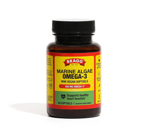 Bragg Omega-3 Supplement Capsules with DHA and EPA - 60 Vegan Softgels - Sustainably-Sourced Marine Algae - Supports Eye and Brain Health