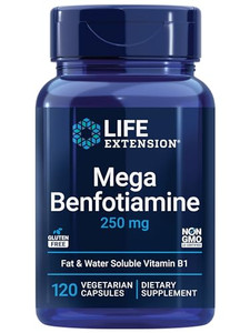 Life Extension Mega Benfotiamine, 250 mg, a fat-soluble form of thiamine, healthy metabolism, ultra-bioavailable vitamin B1, high potency, gluten-fre