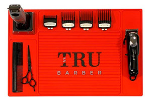 TRU BARBER Organizer Mat 18" X 13" (RED) Flexible PVC Station Mat, Salon Barbershop Work Station Pads, Beauty Salon Tools, Counter mat for Clippers,