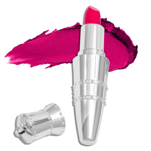 Hickey Lipstick Set - Walk of Shame (Hot Pink), Refillable Silver Case with Chain, Satin Pouch & Ribbon (Wearable Necklace), Long Lasting Hydrating V