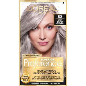 L'Oreal Paris Superior Preference Luminous Fade-Defying Permanent Hair Color, Hair Dye For Up to 9 Weeks of Radiance, Light Silver Blonde 8S, 1 Hair