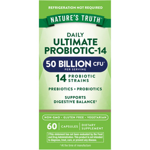 Nature's Truth Probiotic for Women and Men | 50 Billion CFU | 14 Probiotic Strains | 60 Capsules | Stomach Friendly | 200mg Prebiotics | Vegetarian,