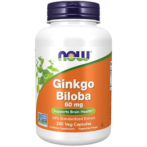 NOW Foods Supplements, Ginkgo Biloba 60 mg, 24% Standardized Extract, Non-GMO Project Verified, 240 Veg Capsules
