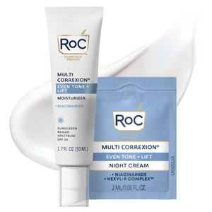 RoC Multi Correxion 5 in 1 Anti-Aging Daily Facial Moisturizer for Women and Men, Broad Spectrum SPF 30 & Shea Butter (1.7 oz) with Night Cream Packe