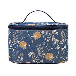 Signare Tapestry Toiletry Bag Makeup Organizer bag for Women with Jane Austen Blue Design (TOIL-AUST)