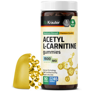 BIO KRAUTER Acetyl L Carnitine Gummies - 1500 mg Strength - 90 Vegan Chews - Amino Acid Acetyl L Carnitine Supplement - Pectin-Based, Non-GMO