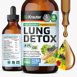 BIO KRAUTER Lung Detox Drops - Pure Vegan Lung Cleanse Liquid Form 4 Fl.Oz 56 Days of Supply - Blend Mullein, Elderberry, Stinging Nettle, Ginseng &