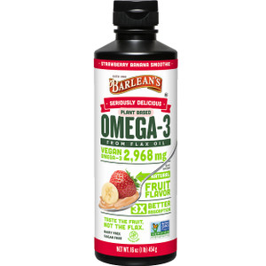 Barlean's Vegan Omega 3 6 9 Flaxseed Oil Liquid Supplement, Strawberry Banana Smoothie, Flax Seeds Oil with 2,968 mg ALA Fatty Acid, Non-GMO and Glut