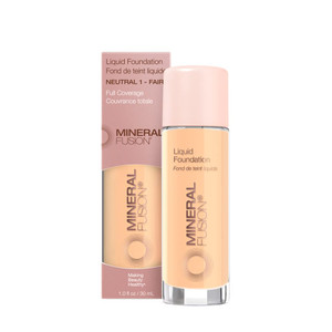 Mineral Fusion Full Coverage Foundation, Liquid Foundation - Neutral 1- Fair Complexion w/Neutral Undertones, Lightweight Matte Finish, Up to 12 Hr H