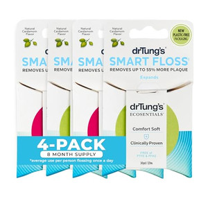 DrTung's Smart Floss - Natural Dental Floss, PTFE & PFAS Free, Gentle on Gums, Expands & Stretches, BPA Free - Cardamom Flavor (Pack of 4)