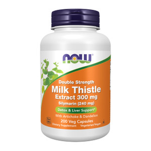NOW Foods Supplements, Silymarin Milk Thistle Extract 300 mg with Artichoke and Dandelion, Double Strength, Supports Liver Function*, 200 Veg Capsule