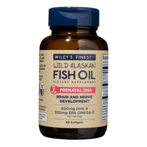 Wiley's Finest Wild Alaskan Fish Oil Prenatal DHA - 900mg EPA and DHA Omega-3s for Pregnant Women and Nursing Mothers - 60 Softgels (30 Prenatal Vita