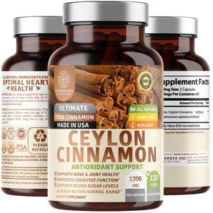 N1N Premium Ceylon Cinnamon 1200mg [100% Organic Ceylon Cinnamon] Natural Supplement to Support Healthy Circulation, Brain and Joint Function,120 Cap