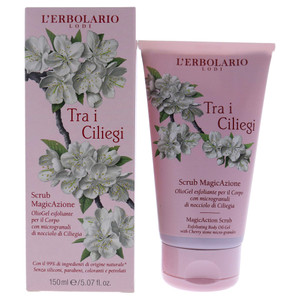 L'Erbolario Tra I Ciliegi MagicAction Body Scrub, Naturally Exfoliating Oil Gel with Cherry Pit Microgranules, Leaves Skin Velvety to the Touch, Tran