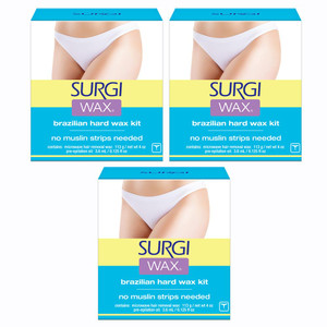 Surgiwax Brazilian Hard Wax Waxing Kit for Private Parts, 4 Ounce Boxes (Pack of 3)