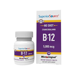 Superior Source No Shot Vitamin B-12 Cyanocobalamin 5000 mcg - Vitamin B-12 to Support Energy Production, Brain Health & Overall Wellness - Sublingua