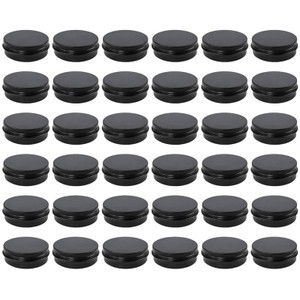 Moretoes 36 Pack Tins, 2 Oz Lip Balm Containers, Black Metal Round Tins Aluminum Cans, Empty Tin with Screw Lids for Salve, Spices or Candies