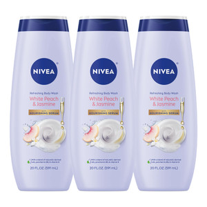 NIVEA Refreshing White Peach and Jasmine Body Wash with Nourishing Serum, Scented Body Wash for Women, Enriched with Provitamin B5 and Vitamin E, 20