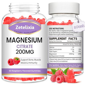 2 Pack Magnesium Citrate Gummies, High Absorption Magnesium Gummies for Adults, Muscle & Teeth Support, Vegan Natural Raspberry Flavor 120 Cts