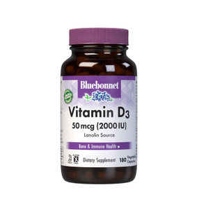 Bluebonnet Nutrition Vitamin D3 2000 IU Vegetable Capsule, Aid in Muscle and Skeletal Growth, Cholecalciferol from Lanolin, D3, Non GMO, Gluten Free,
