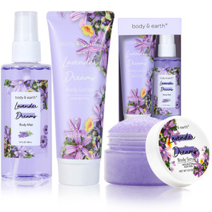 Bath and Body Gift Set for Women - Cherry Blossom Scent with Double-Layer Spa Gift Box, 5 Piece Home Spa Set Includes Shower Gel, Body Scrub, Body Lo