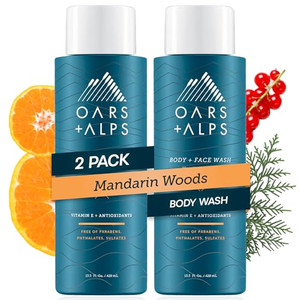Oars + Alps Body Wash for Men, Mens Body Wash & Face Cleanser with Vitamin E & Antioxidants, Moisturizing, Paraben & Sulfate Free Cleanser, Mandarin