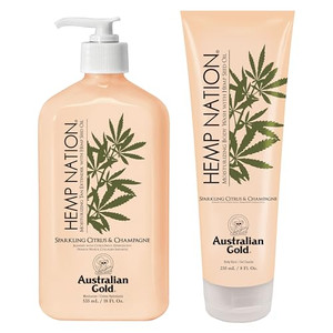 Australian Gold Hemp Nation Sparkling Citrus & Champagne Bundle - Tan Extender Body Lotion (18 FL Oz) & Body Wash (8 FL Oz), Effervescent Orange, Gra