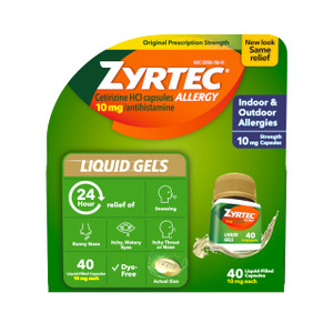 Zyrtec 24 HR Indoor & Outdoor Allergy Liquid Gels Capsules, Cetirizine HCI Antihistamine, 40 ct