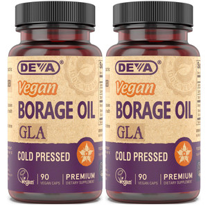 DEVA Vegan Vitamins, Borage Oil 500mg, Source of Omega-6 Fatty Acid GLA (Gamma linolenic Acid), Cold-Pressed & Unrefined, 90 Tablets (Pack of 2)